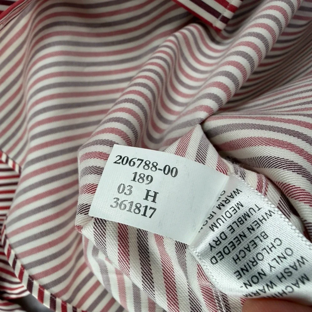 Banana Republic Dress Shirt Mens 14.5 33 Striped Red Maroon White 100% Cotton